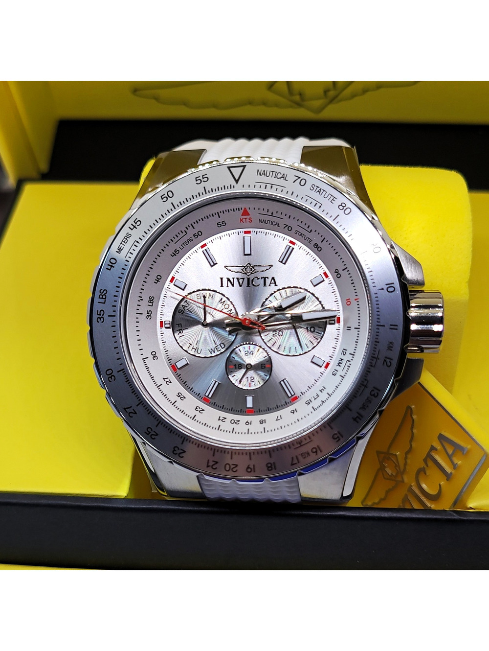 602 Invicta Skyshock Silver Dial White Silicone Band